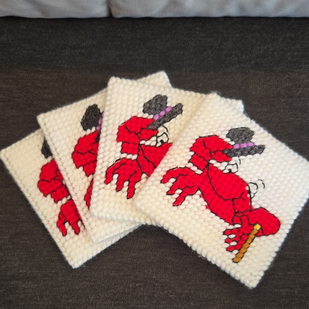 Handcrafted 4" Square "Mr. Crab" Coastal Set of 4 Coasters